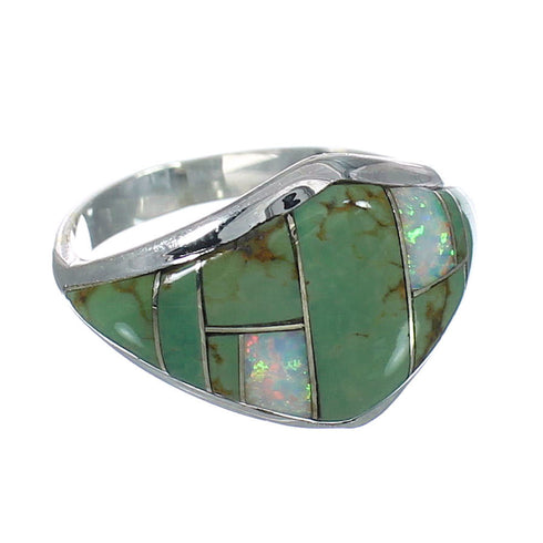 Silver Opal Turquosie Southwestern Ring Size 7-3/4 YX82605